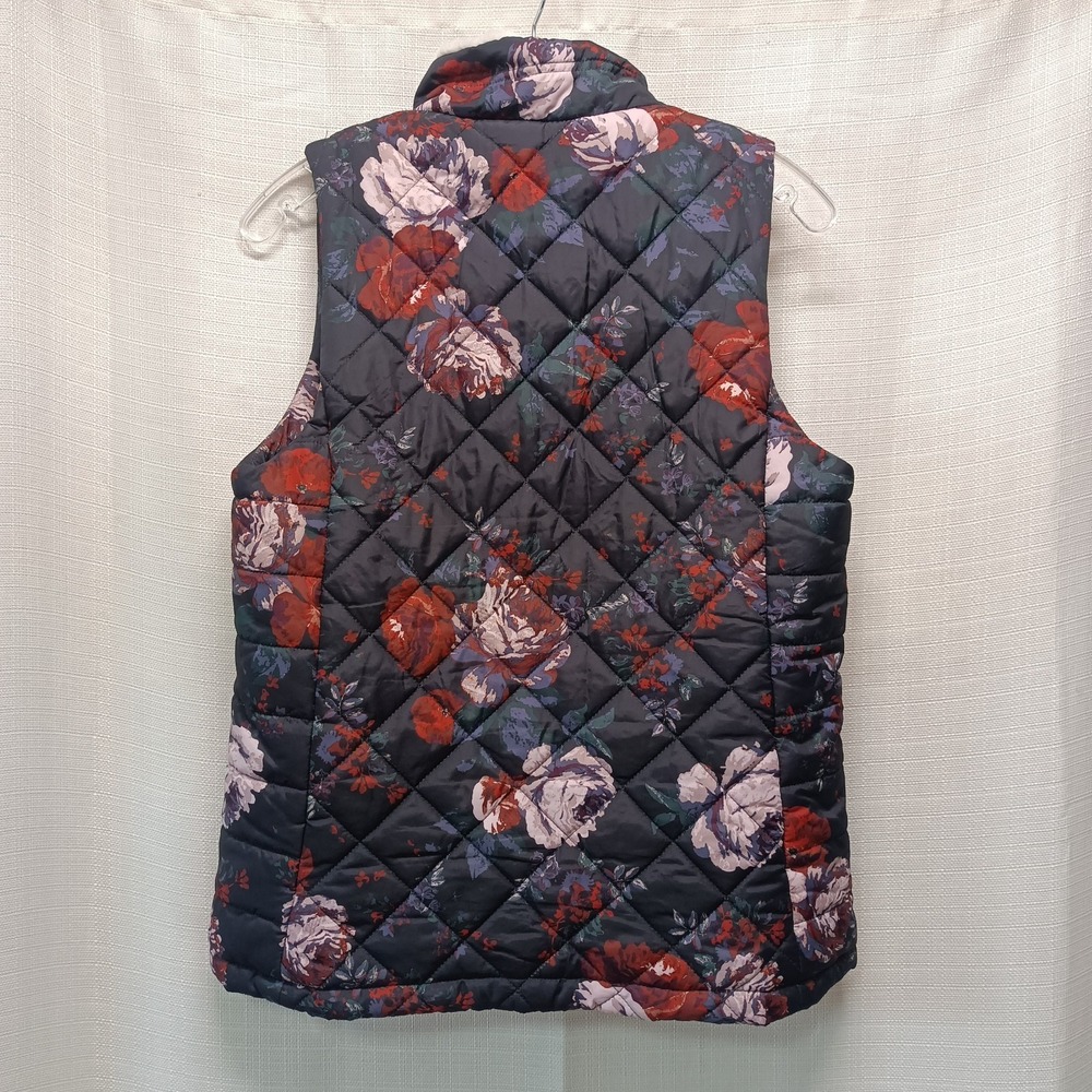 Maurices Women's S Navy Floral Faux Fur Lined Quilted Puffer Ski Vest Full Zip - Picture 5 of 5